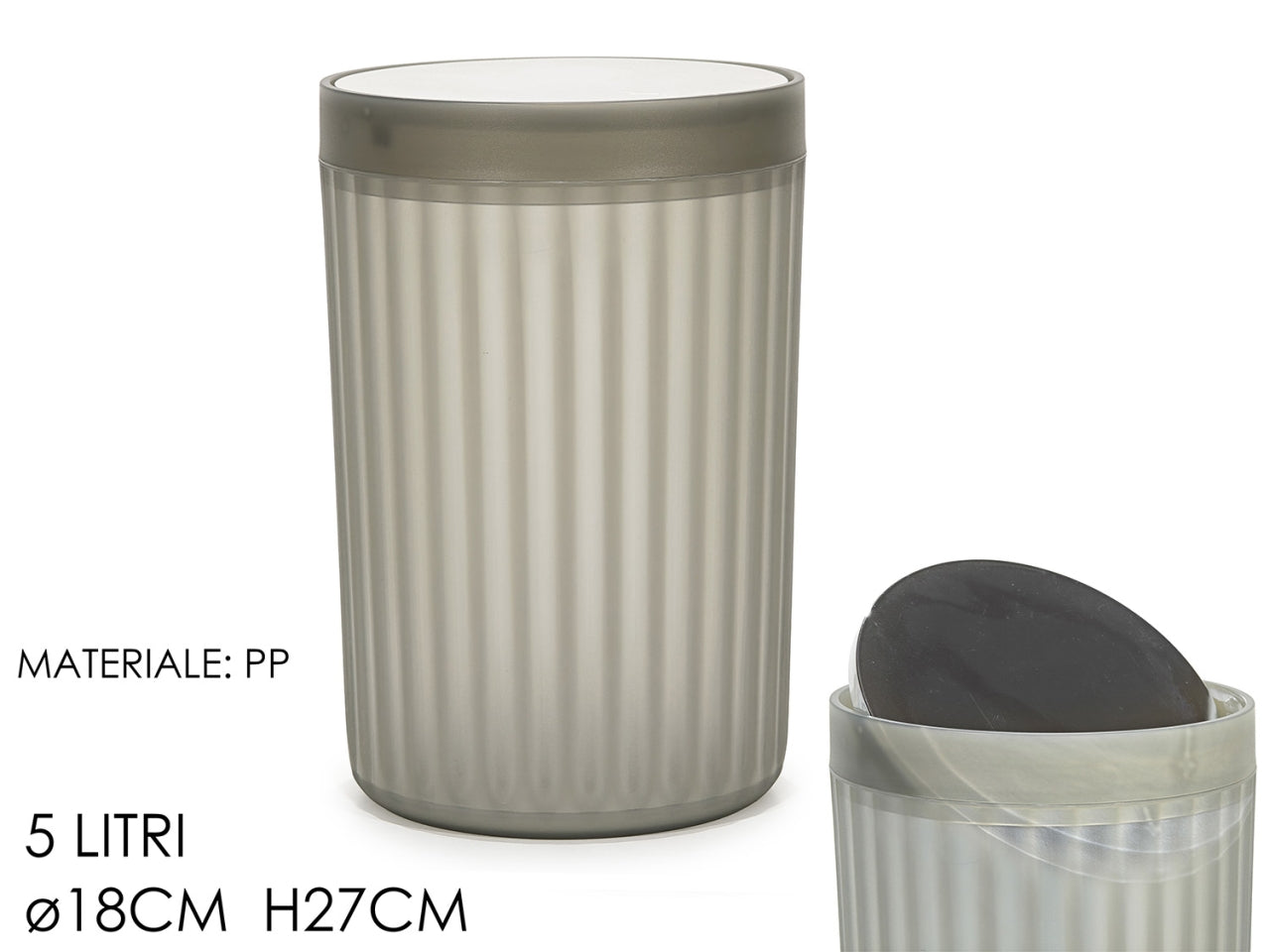 Pattumiera 5lt basculante di colore fume'