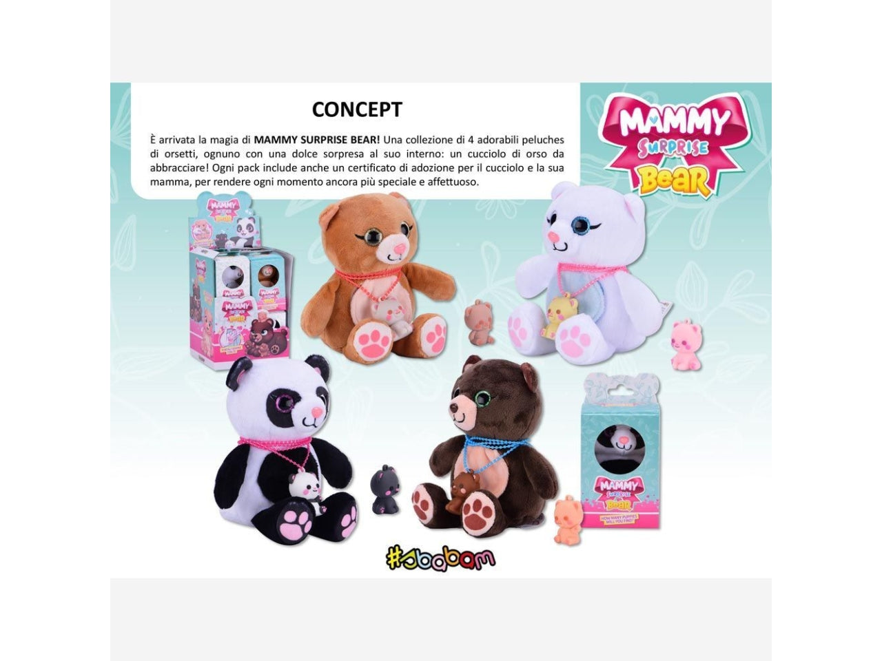 Peluche mammy surprise bears con piccoli cuccioli nascosti nel pancino che diventano tenerissimi charms.