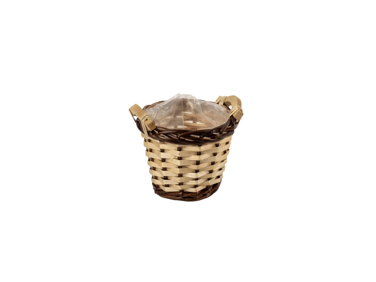 Chace pot  d.16xh.14cm con 2 manici in vimini naturale e bordo scuro