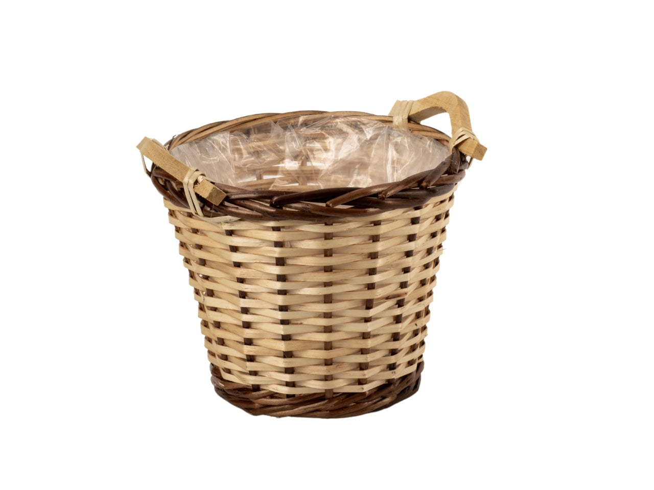Chace pot  d.22xh.18cm con 2 manici in vimini naturale e bordo scuro
