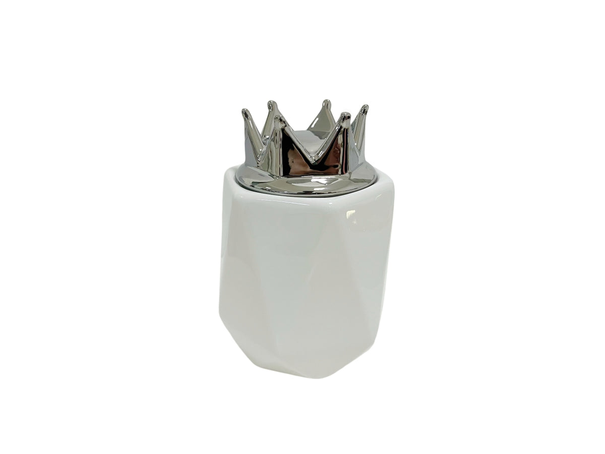 Biscottiera porcellana bianca con tappo corona argento 2700ml