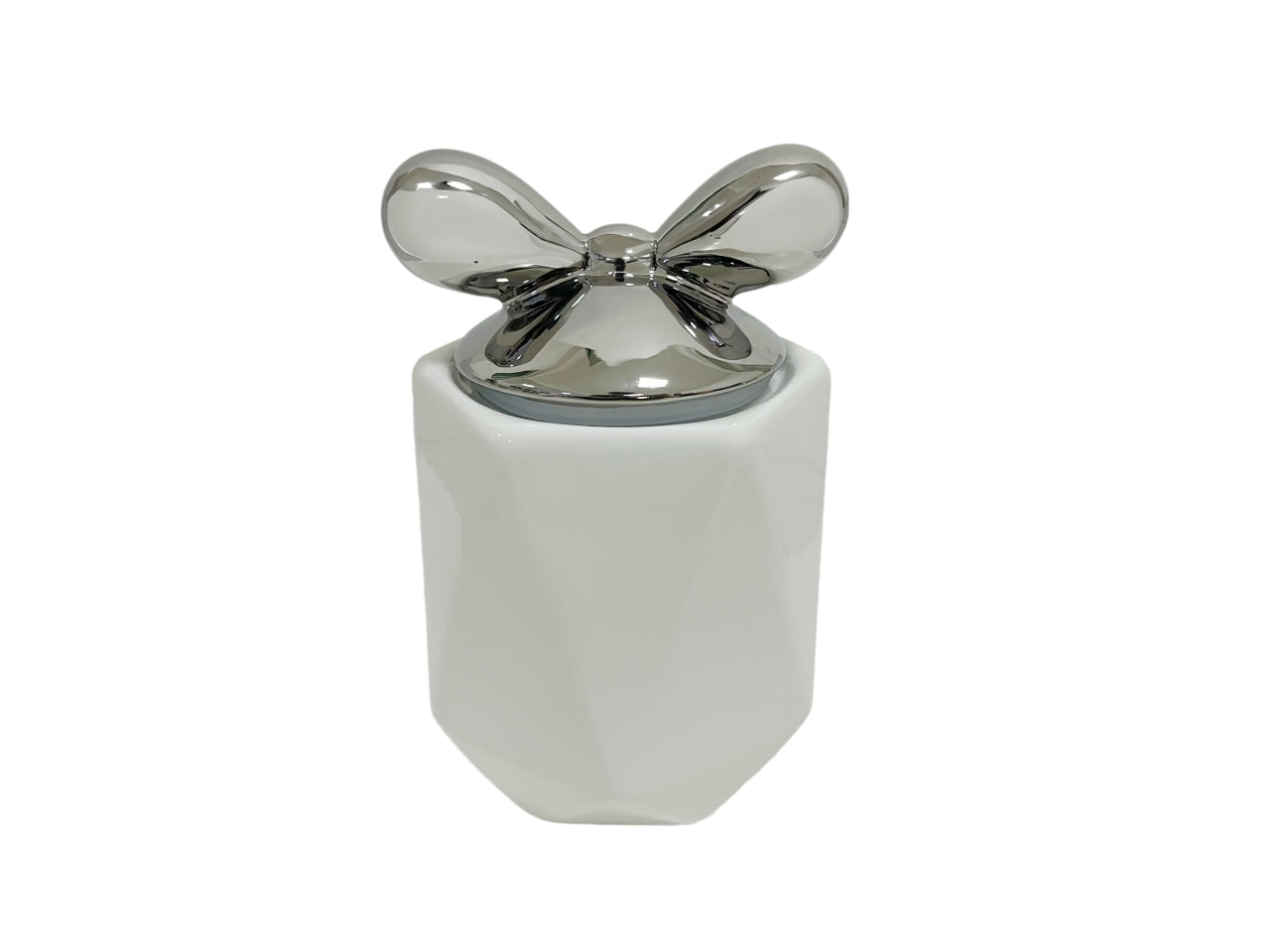 Barattolo porcellana bianco con tappo fiocco argento 1100ml