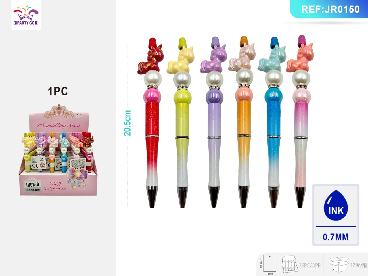 Penna con perla e unicorno h.14,1cm
