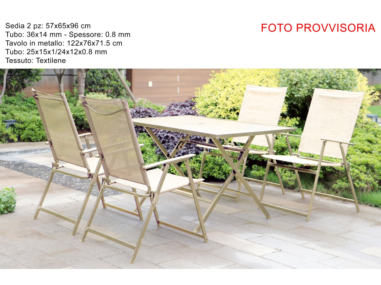 Set tavolo con 4 sedie pieghevoli textilene beige