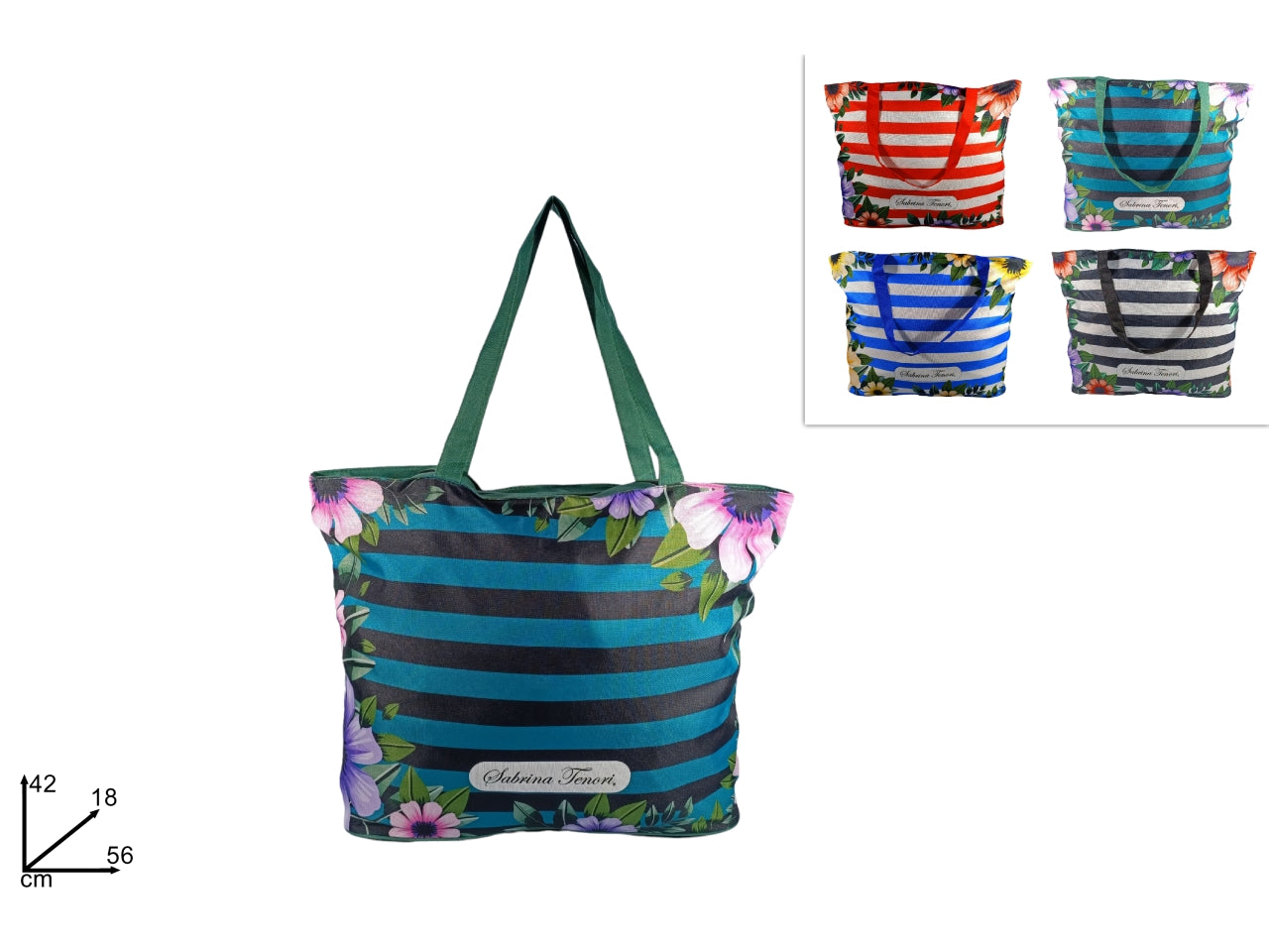 Borsa mare fantasia righe e fiori