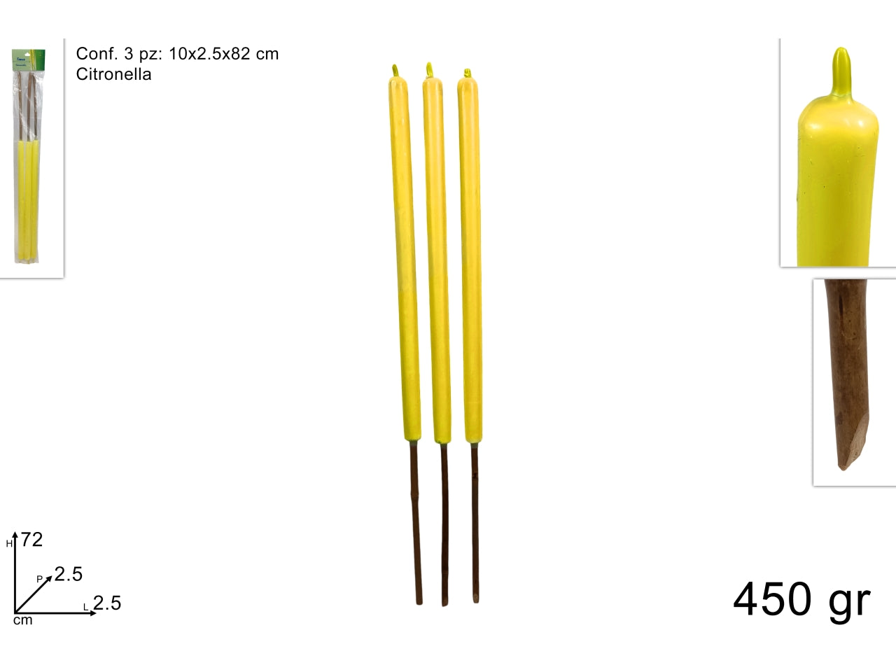 Torce al profumo di citronella 450gr 72cm set da 3 torce