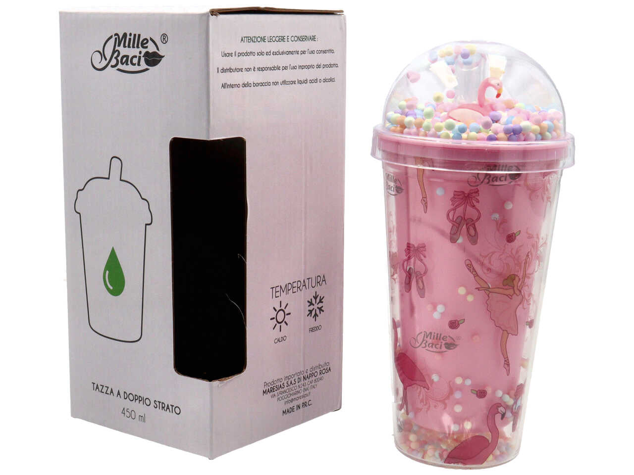 Bicchiere con cannuccia fantasia ballerina