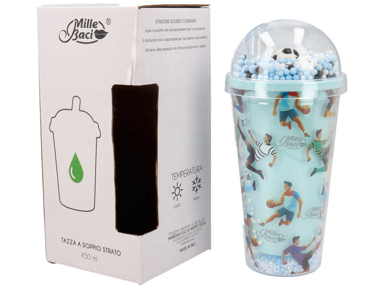 Bicchiere con cannuccia fantasia sport