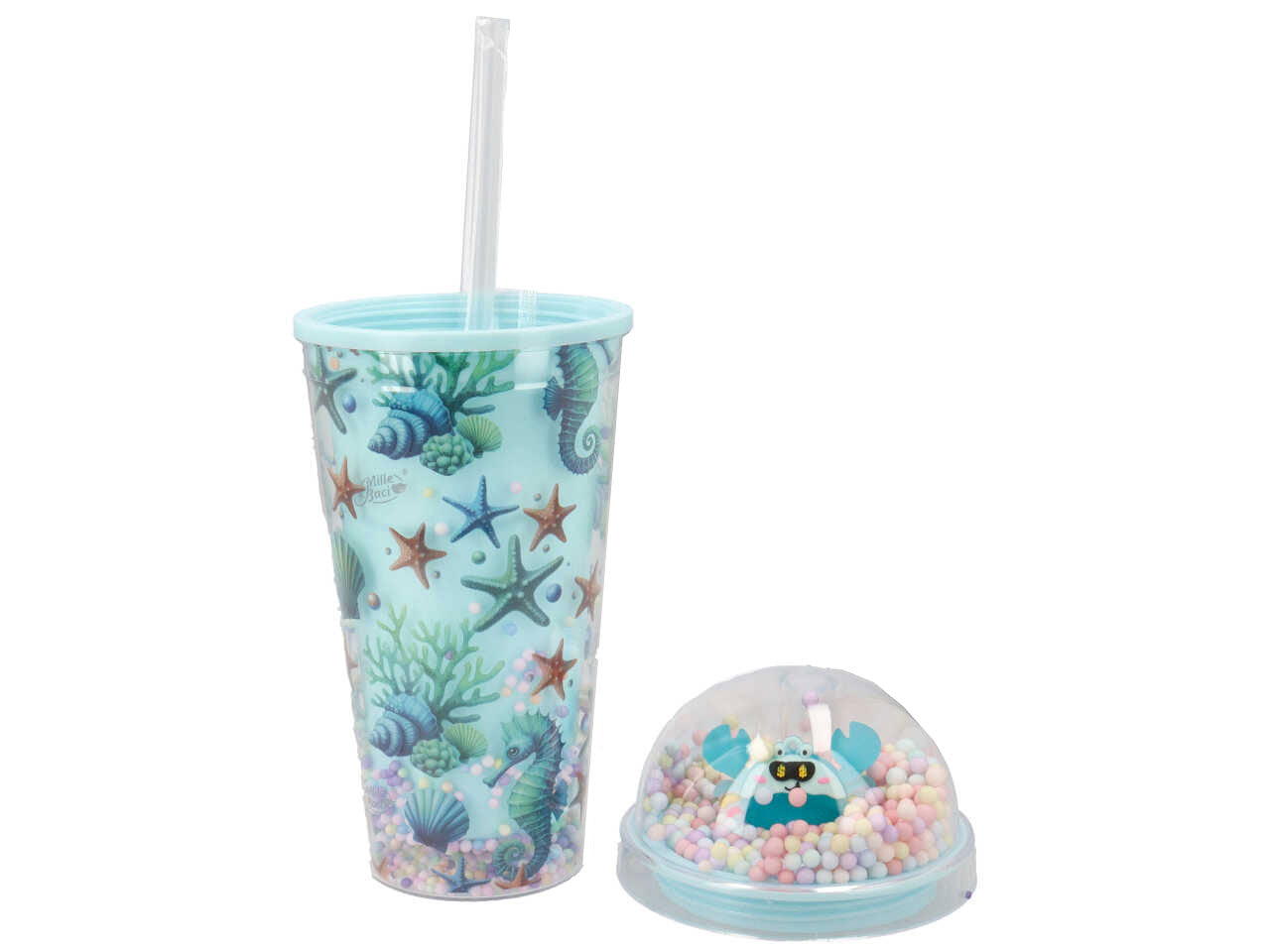Bicchiere con cannuccia fantasia capri blu