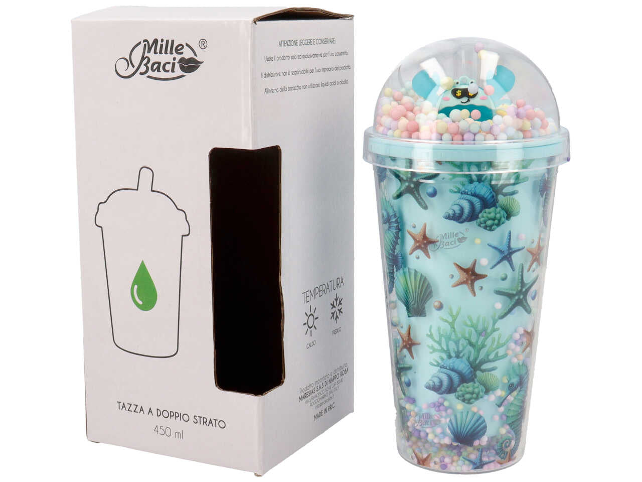 Bicchiere con cannuccia fantasia capri blu
