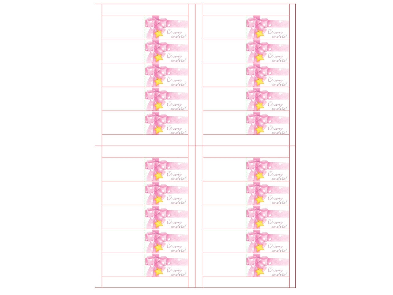 Biglietti bomboniera fiocco rosa 100 pezzi f.to A4