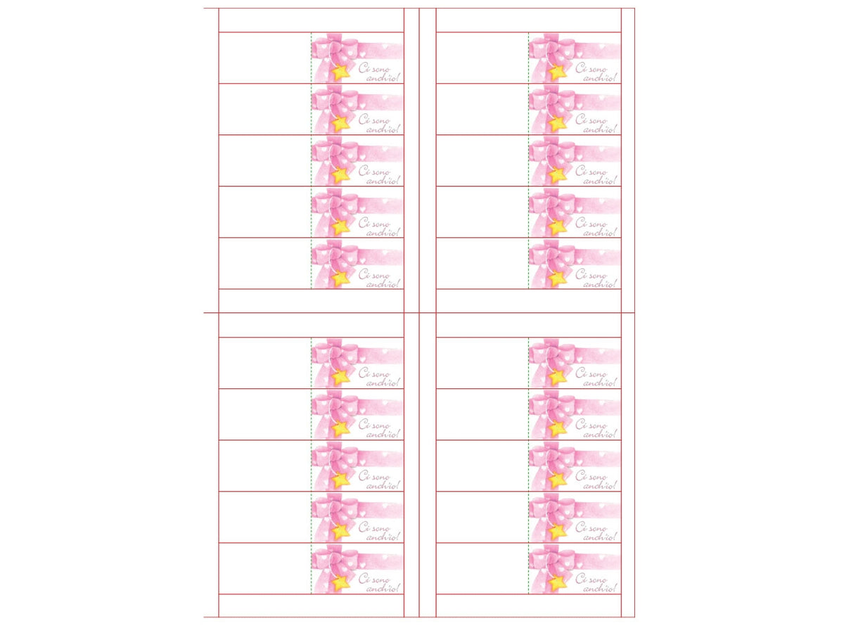 Biglietti bomboniera fiocco rosa 100 pezzi f.to A4