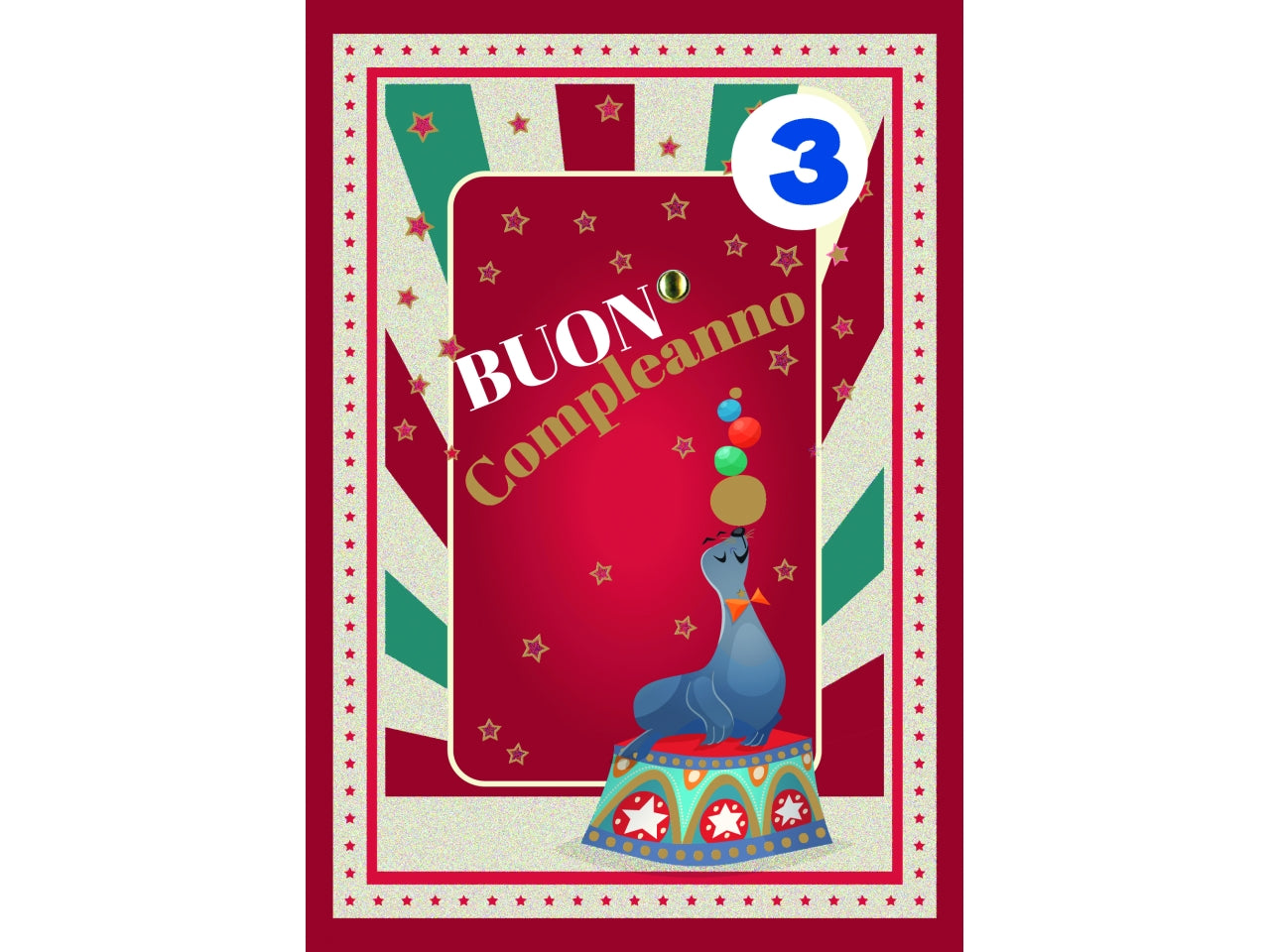 Biglietto buon compleanno bimbi rotella 1-9 foca