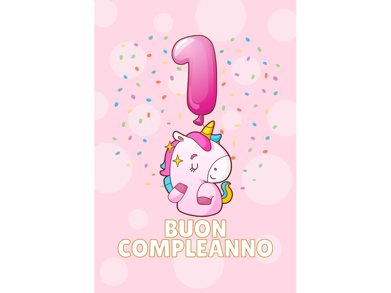 Biglietto buon compleanno bimbi 1Â° anno rosa