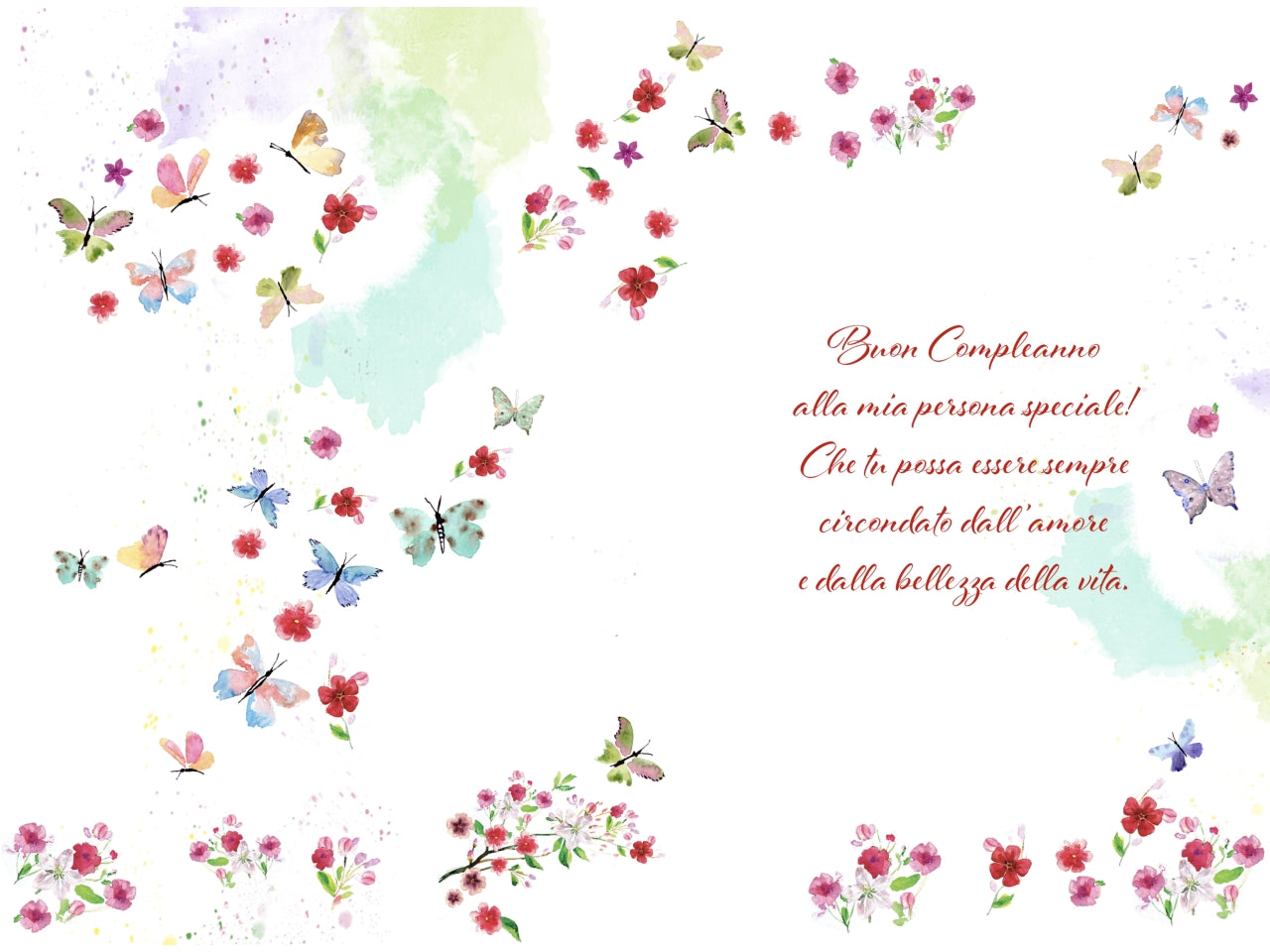 Biglietto buon compleanno fiori - farfalle