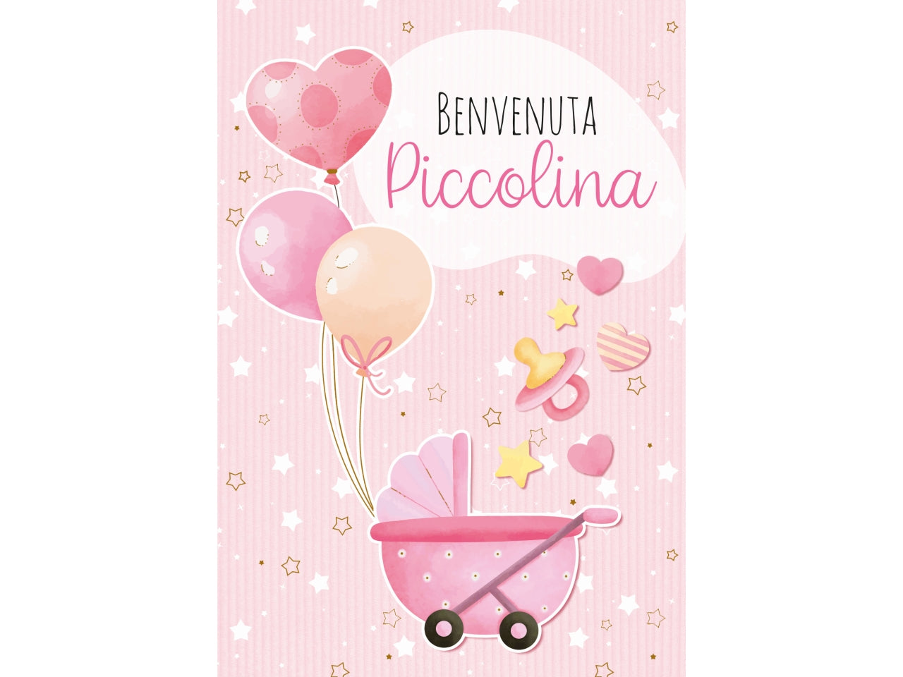 Biglietto lieto evento carrozzina rosa