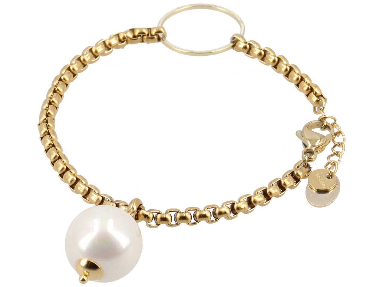 Bracciale in acciaio, ottone e perla mallorca