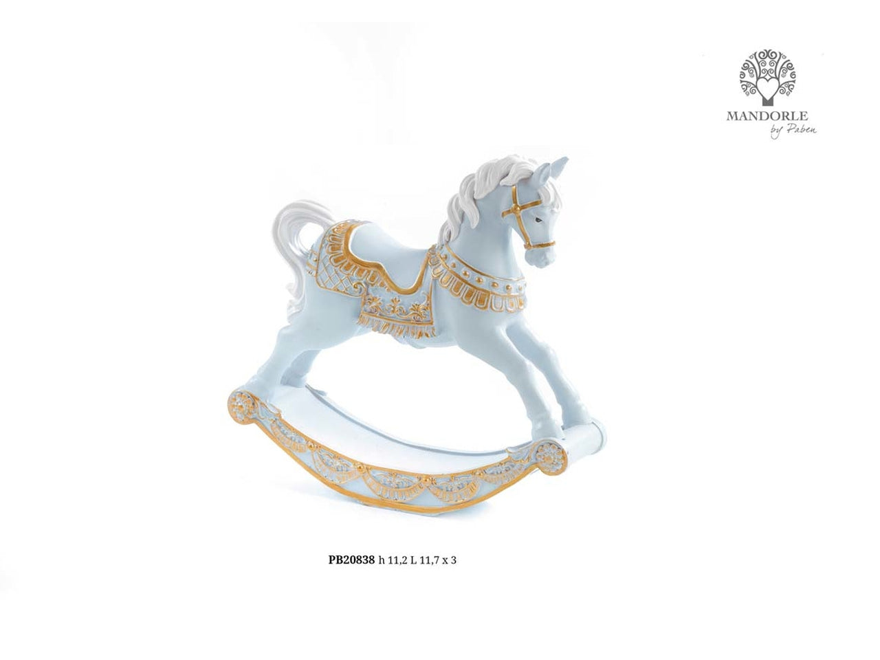 Cavallo a dondolo in resina 11,2cm celeste e oro