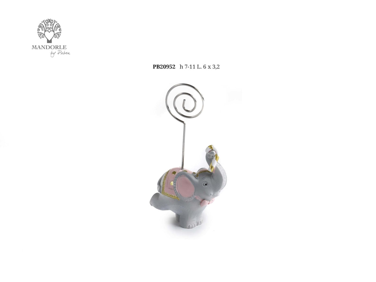 Clip portafoto elefantino del circo in resina e metallo 11cm rosa