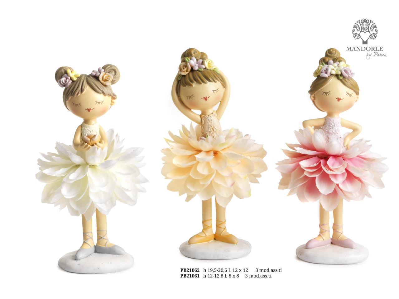 Ballerina resina con vestito fiore in tessuto 12,8cm in 3 assortimenti