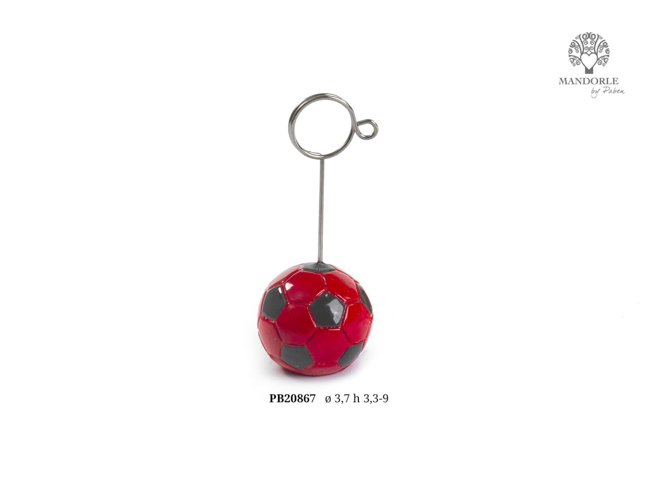 Clip portafoto pallone da calcio in resina e metallo rosso -nero 9cm