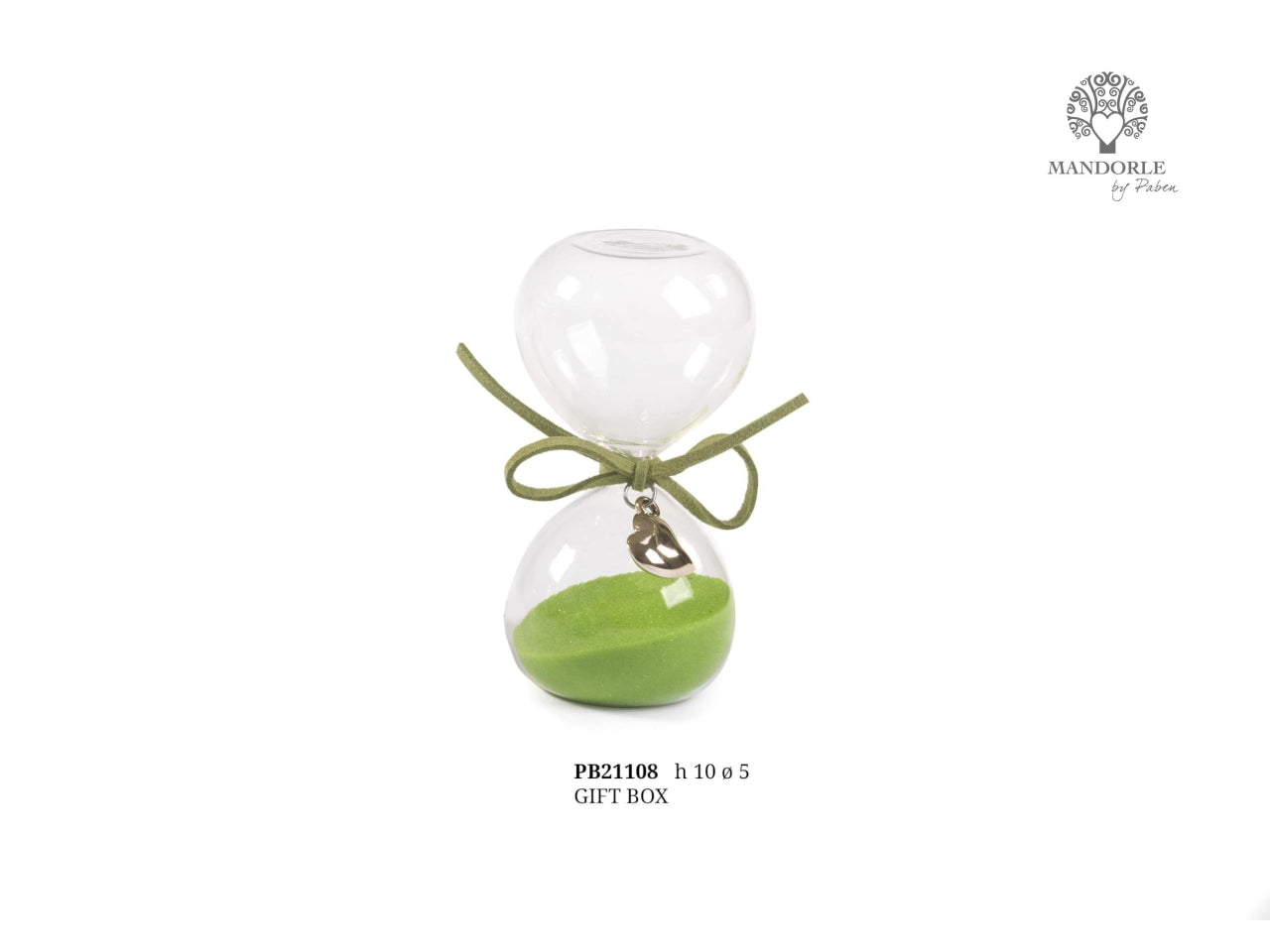 Clessidra in vetro con cuore oro 10cm verde