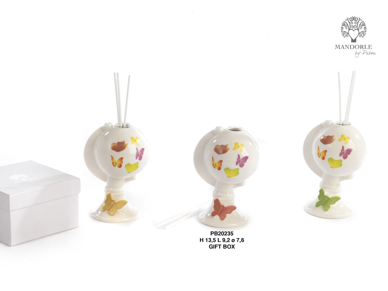 Profumatore mappamondo in ceramica decorazione farfalle 13,5cm in 3 assortimenti