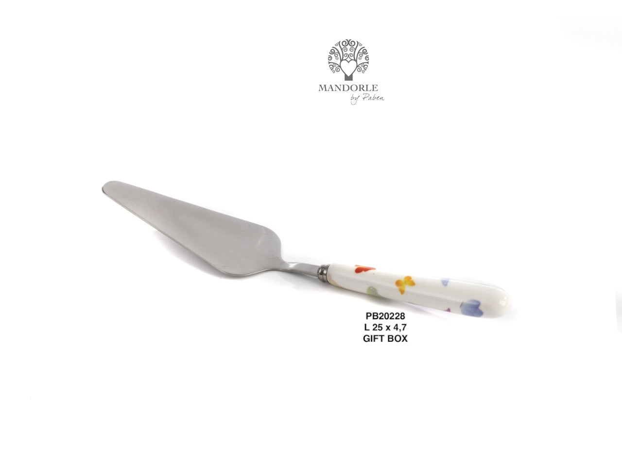 Paletta per dolce con manico in porcellana dececorazione farfalle 25cm