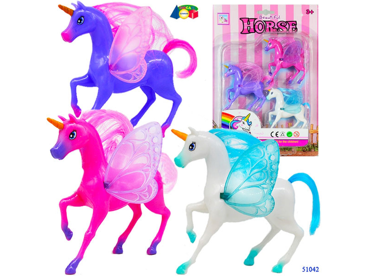Set 3 unicorni con ali mobili ass.