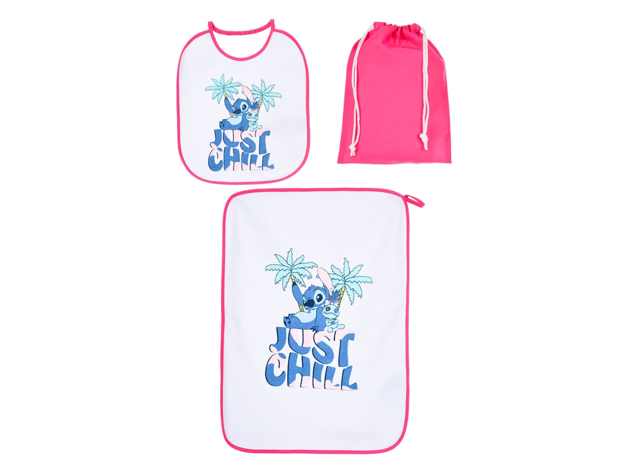 Lilo & stitch set 3 pezzi bavaglino, tovaglia e sacca