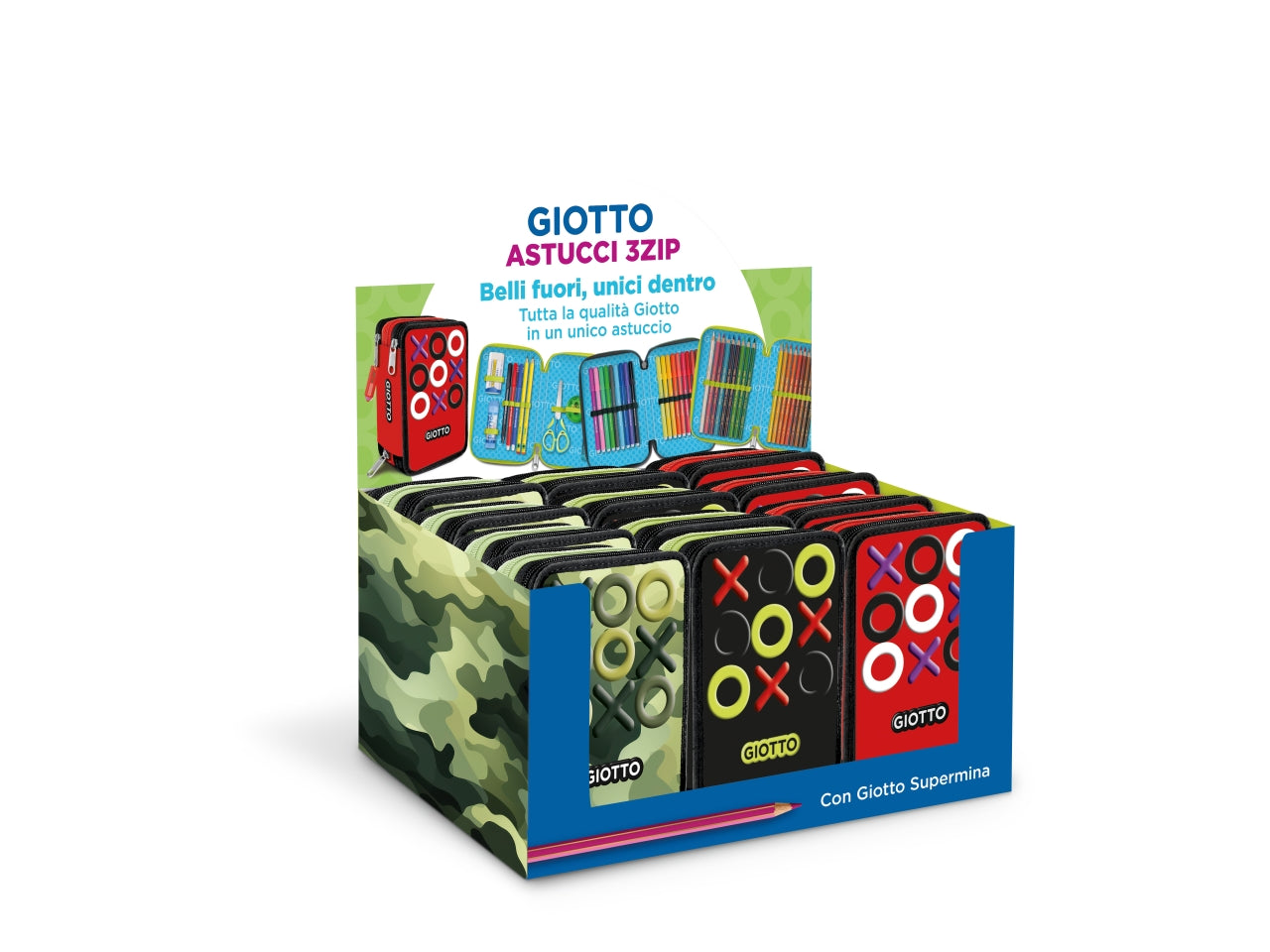 Astuccio 3 zip giotto tris collezione premium con pastelli supermina