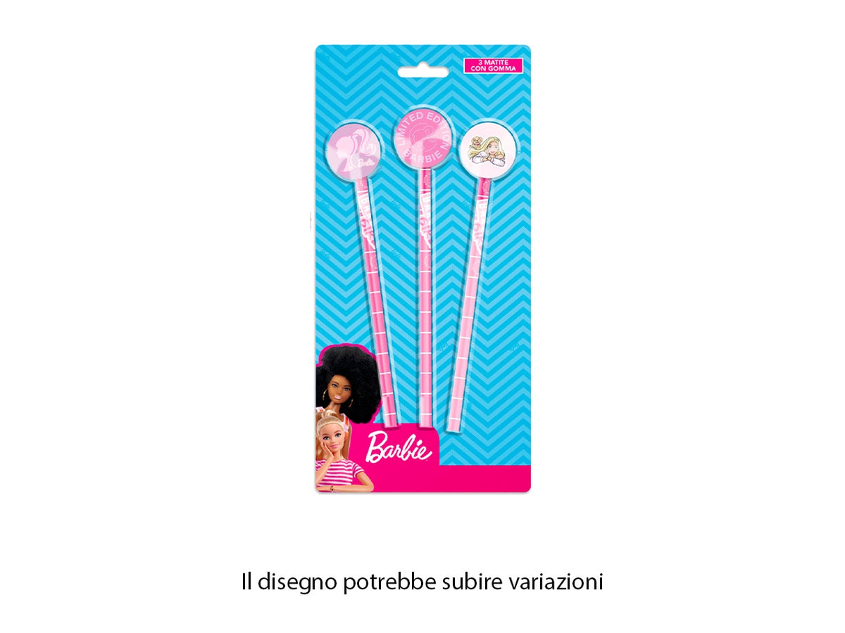 Barbie matite set da 3 matite con gomma