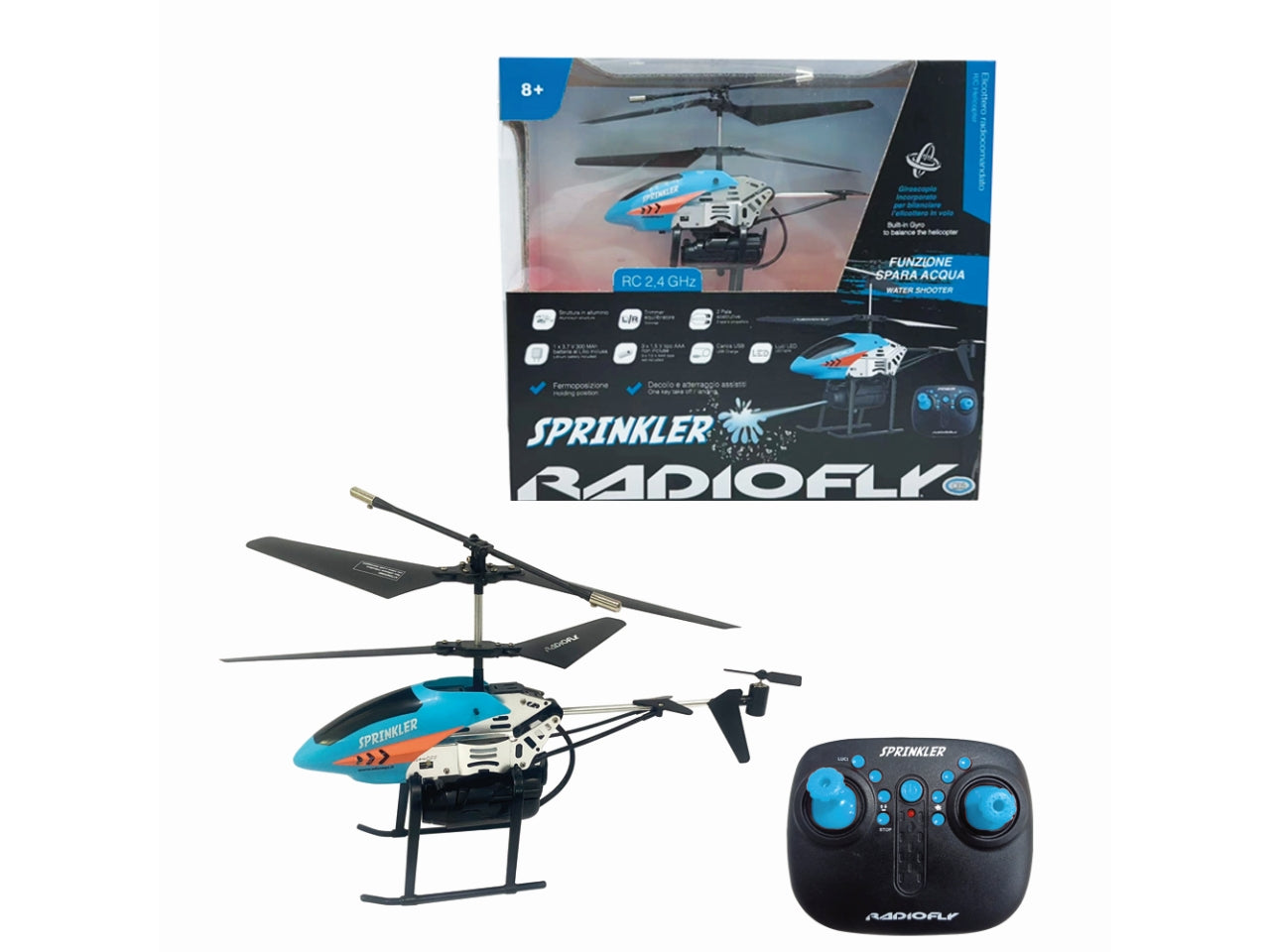 Radiofly sprinkler elicottero anti incendio rc 2,4ghz spara acqua