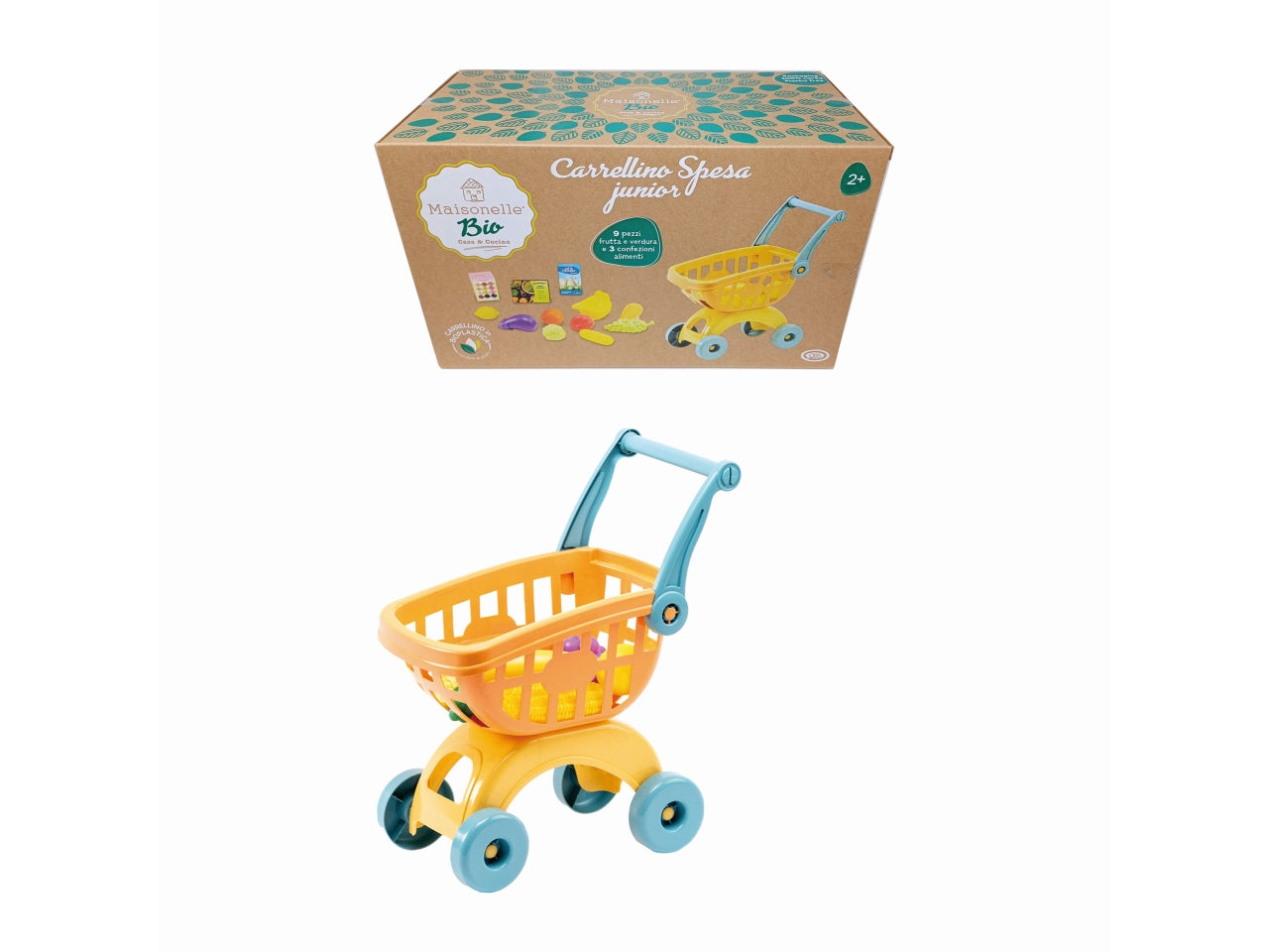 Maisonelle bio carrello spesa con frutta verdura e scatoline