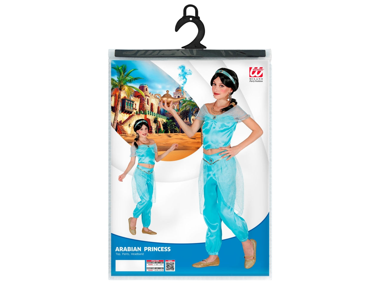 Costume principessa araba (top, pantaloni, fascia per testa) altezza 128cm/5-7 anni