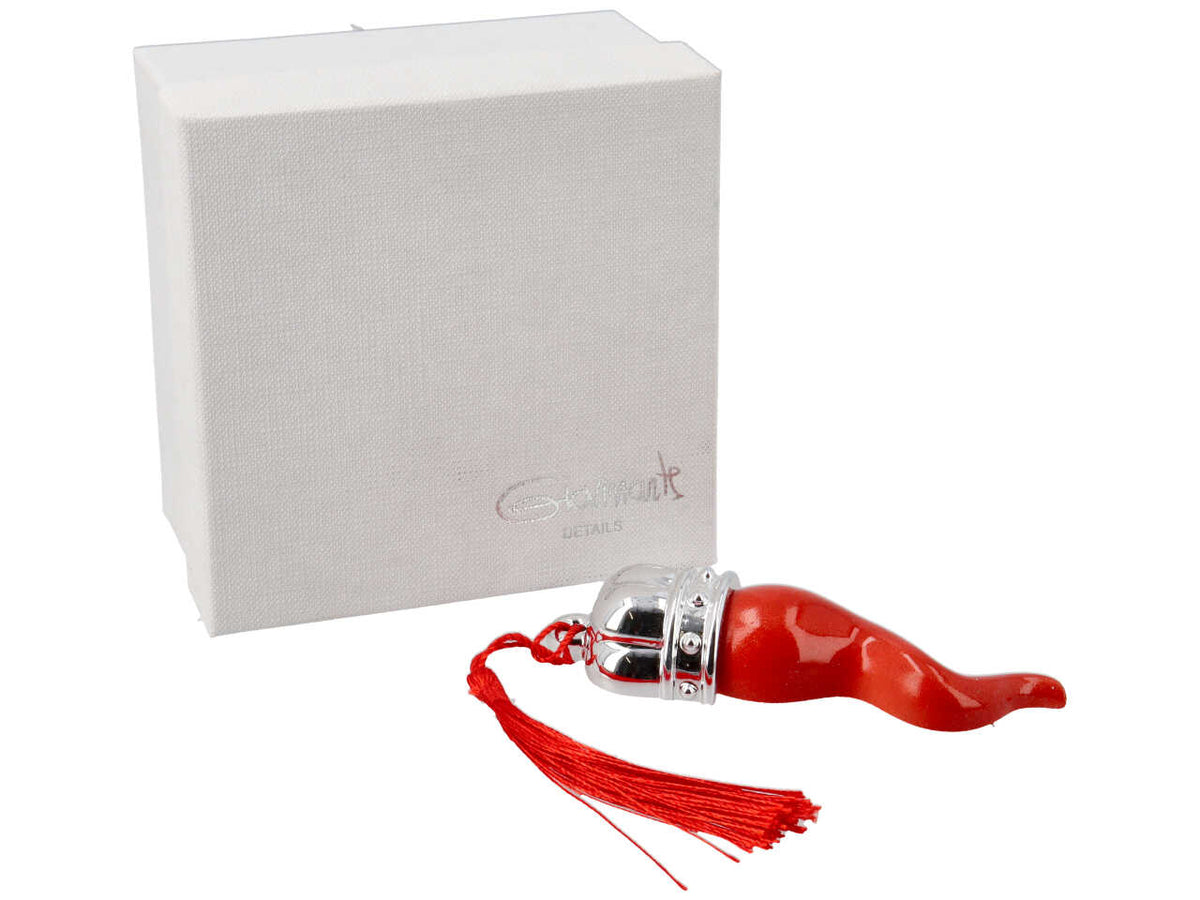 Corno rosso piatto h.10cm con corona argento