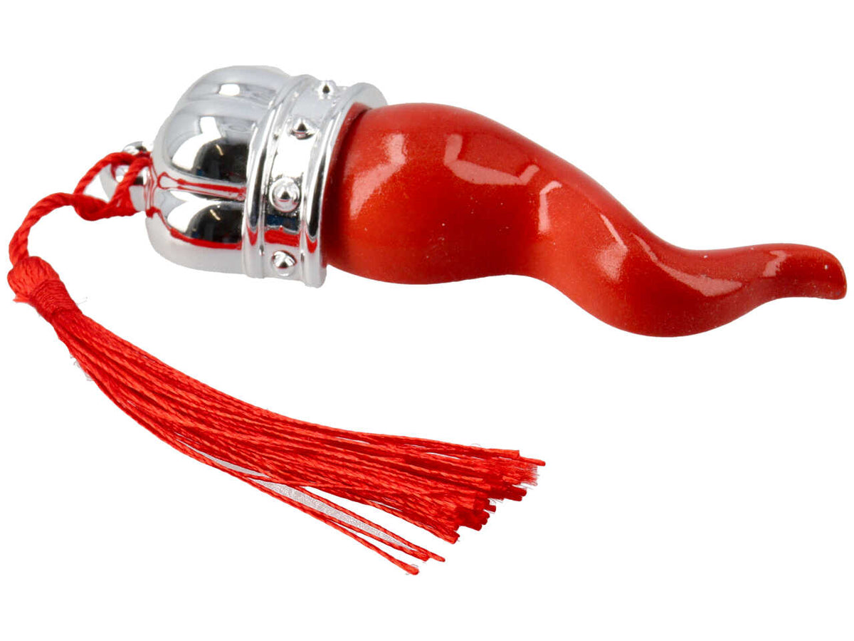 Corno rosso piatto h.10cm con corona argento