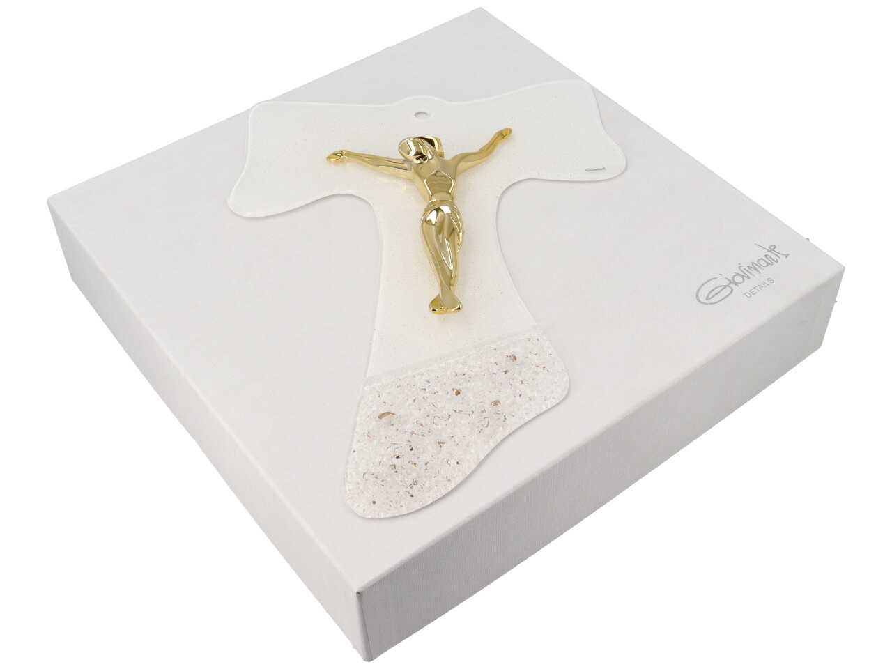 Croce tau 34cm vetro diamanti/oro