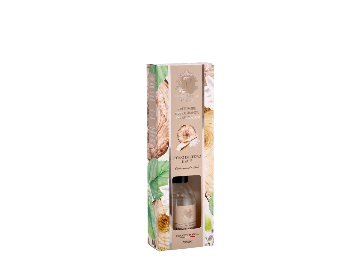 Diffusore di essenze con bacchette 250ml al profumo di legno di cedro e fior di sale