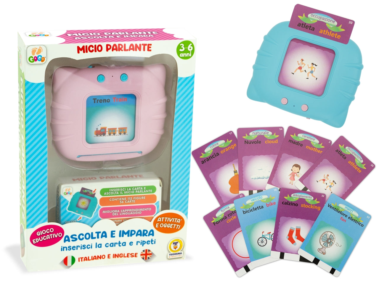 Gogo - micio parlante italiano-inglese con schede parlanti