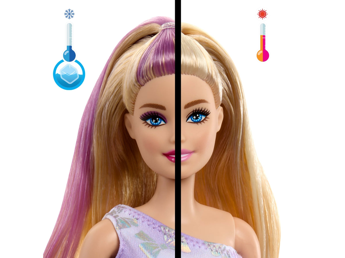 Barbie reveal party surprise, scatola con 10 sorprese  a tema compleanno degli animali domestici e tre bambole da collezionare