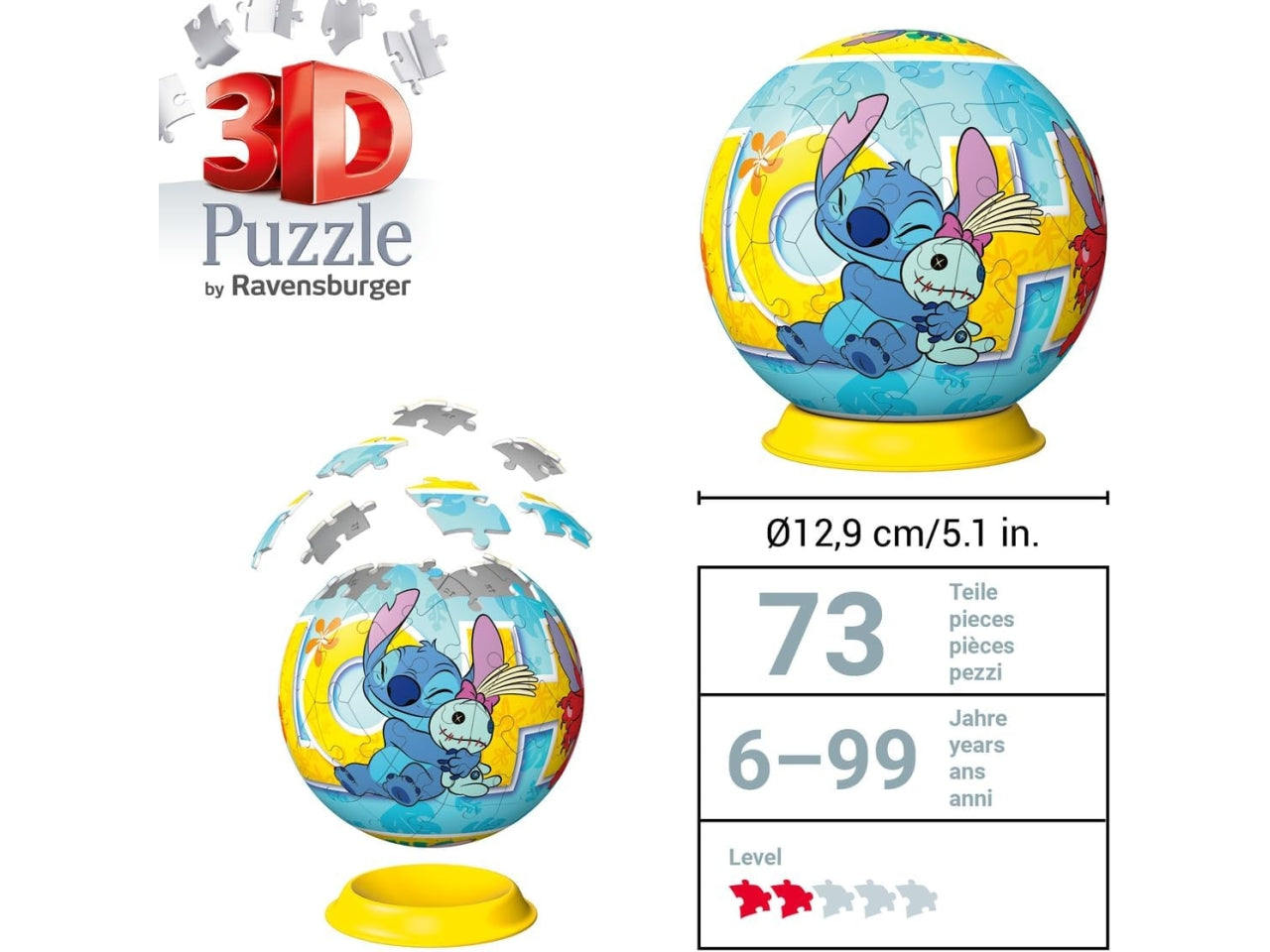 Puzzle 3d puzzleball 72 pezzi disney stitch