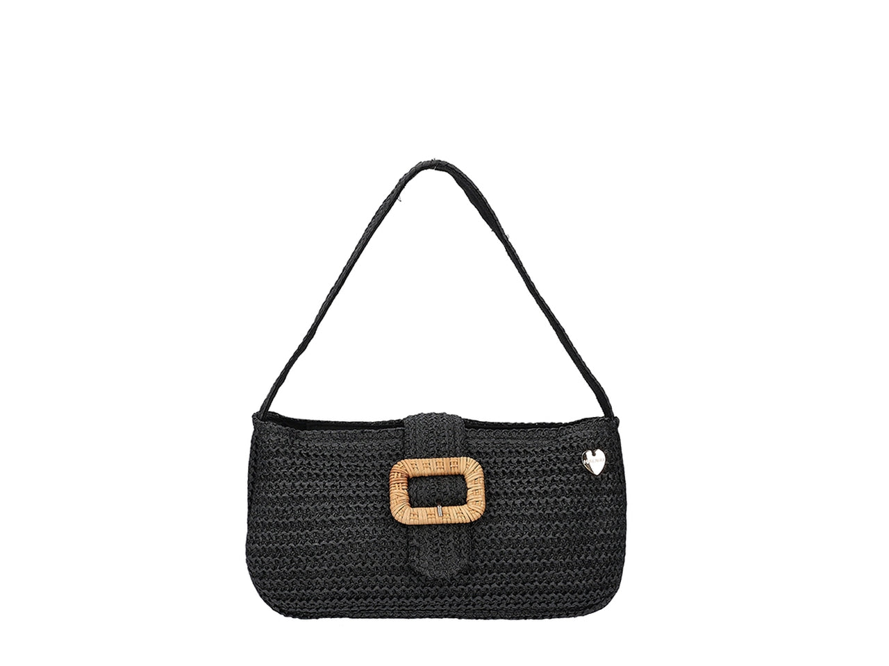 Borsa hobo in carta con fibbia e tracolla 29x16x9,5cm nera