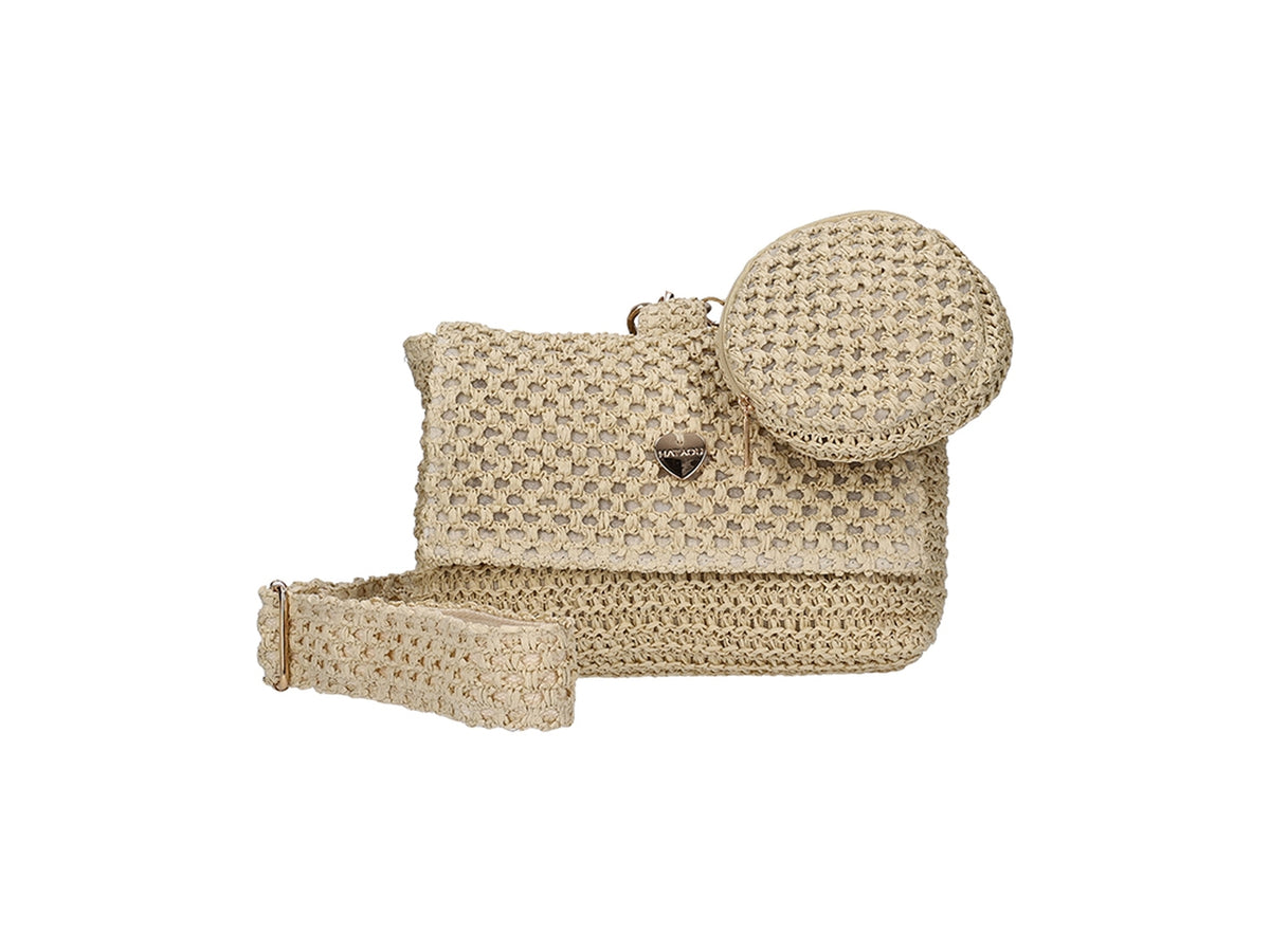Borsa con pochette e tracolla 23x16cm naturale