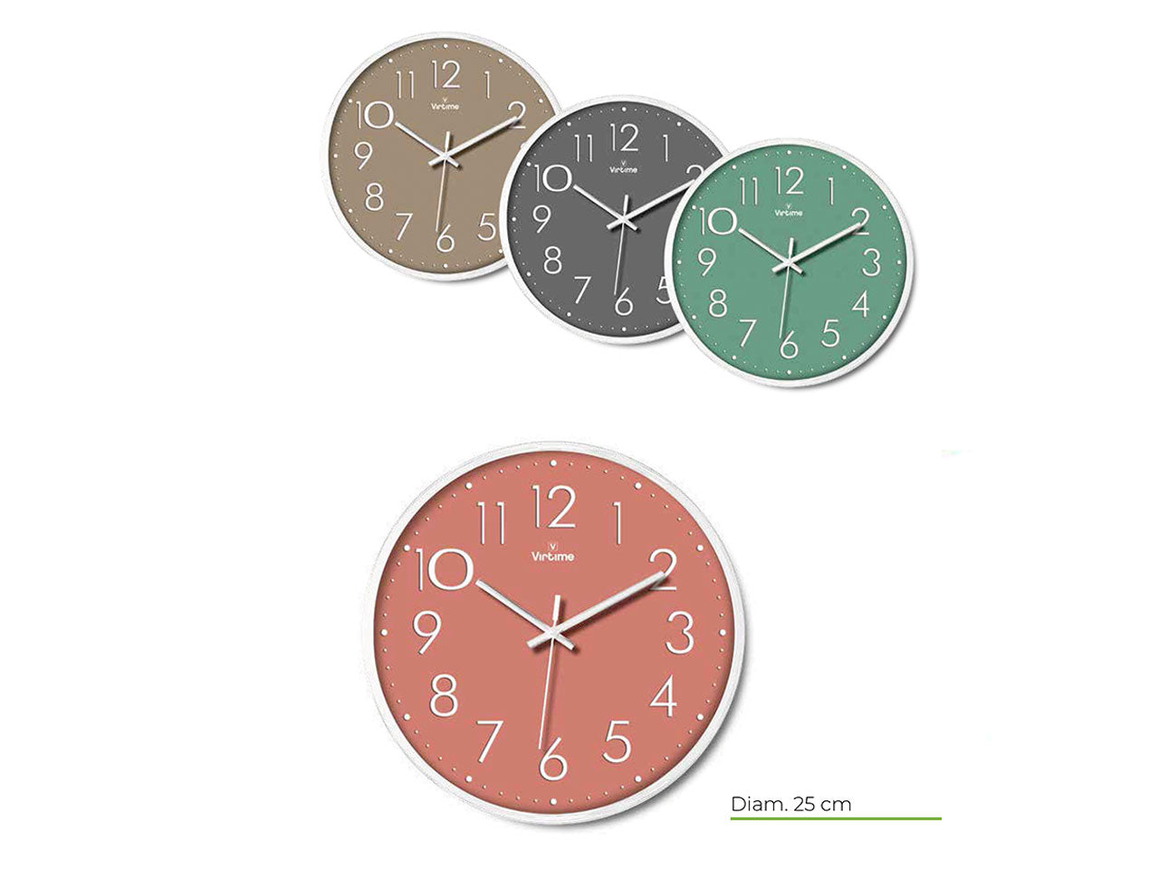 Orologio da parete abs d.25cm movimento sweep 4 design assortiti