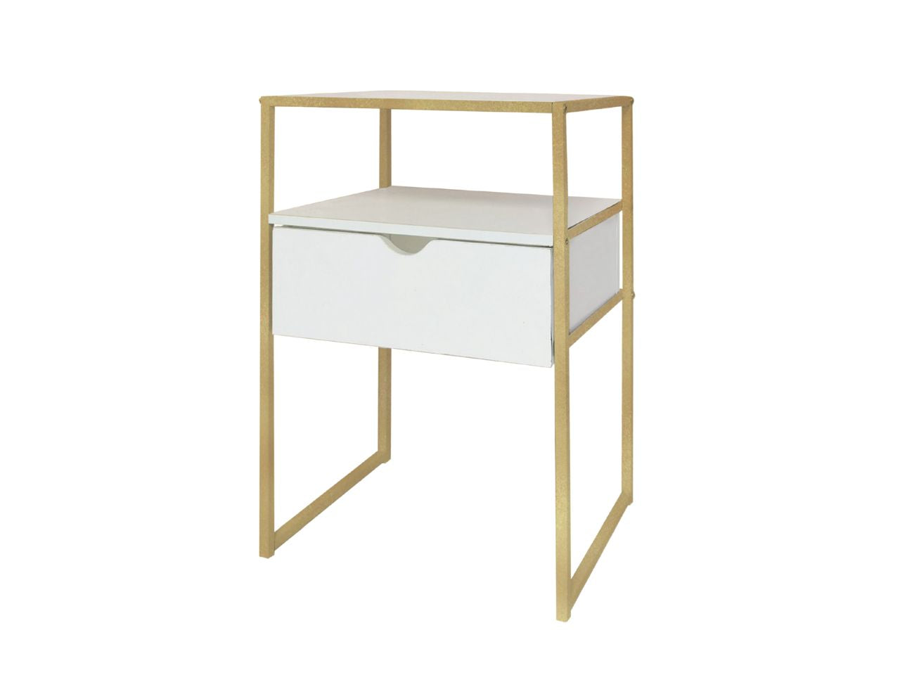 Tavolino con cassetto centrale metallo gold/legno bianco