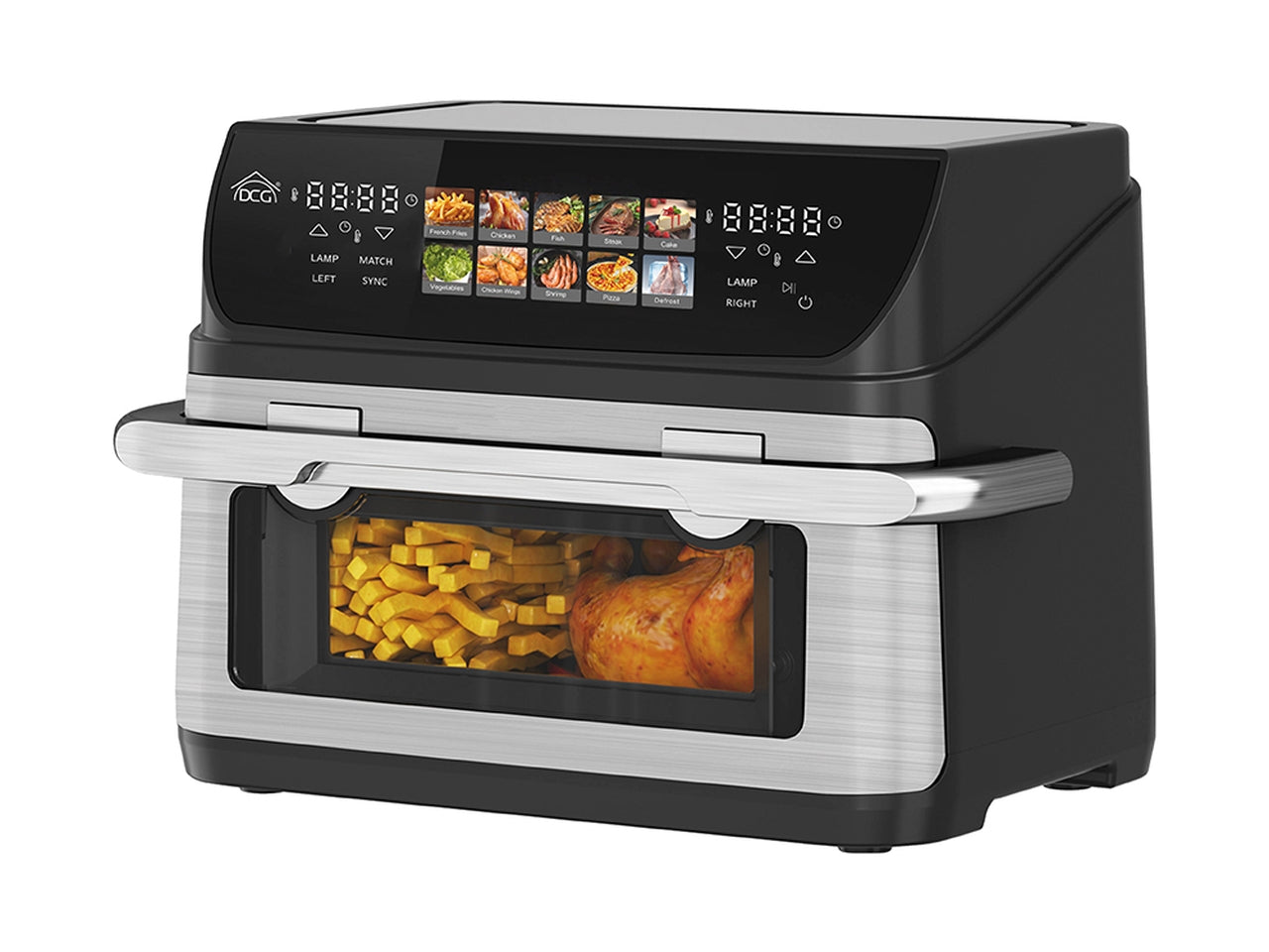 Friggitrice ad aria capacita' 10l con 10 funzioni di cottura ,cestello e griglia antiaderenti e 2 zone di cottura indipendenti 2400w 41,2x38xh.31cm