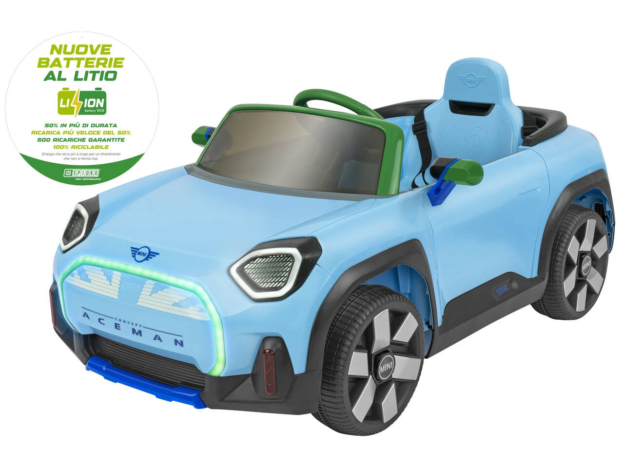 Auto mini aceman 12v 2.4ghz con radiocomando azzurra