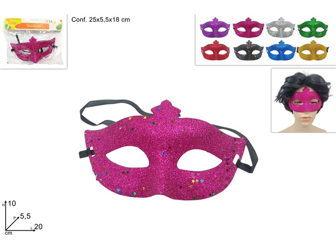 Maschera glitterata colori assortiti