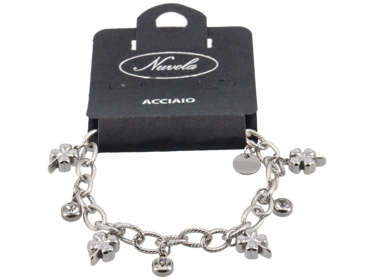 Bracciale charme quadrifoglio 3d e punti luce